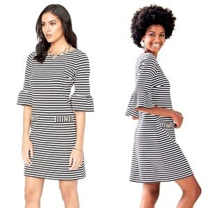 Lilly Pulitzer Dress Women's Size  XS Alden Striped Bell Sleeve Black White